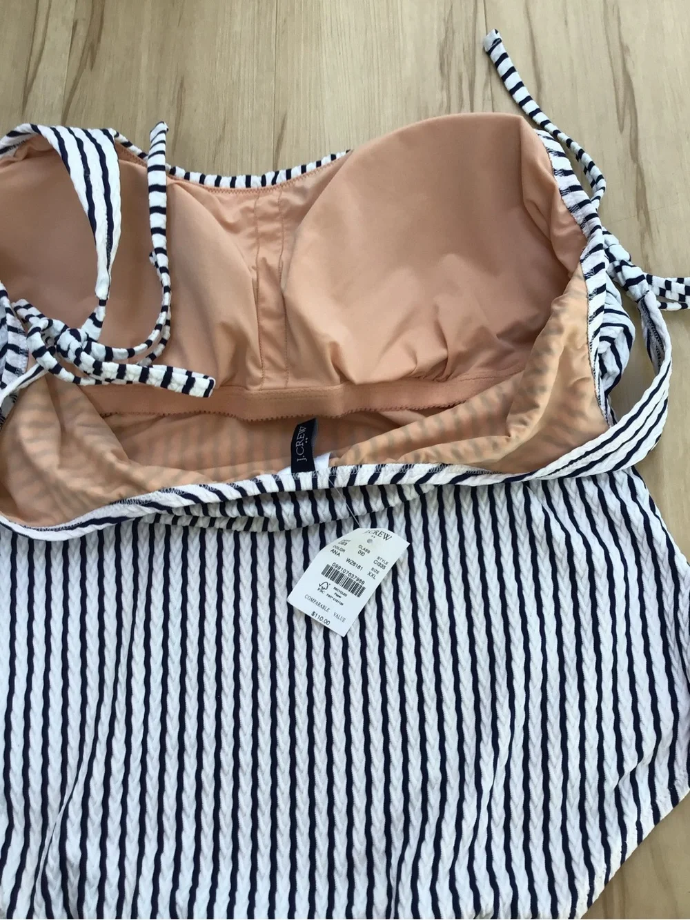 J. Crew Navy & White Striped Tie-Shoulder‎ One-Piece Swimsuit XXL Nautical NWT